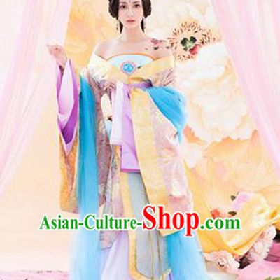 Traditional Ancient Chinese Imperial Consort Sexy Costume, Elegant Hanfu Tube Dress Clothing Chinese Han Dynasty Imperial Emperess Tailing Clothing for Women