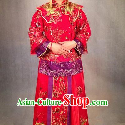 Ancient Chinese Costume Xiuhe Suits Chinese Style Wedding Dress Red Restoring Ancient Women Dragon and Phoenix Flown Bride Cheongsam
