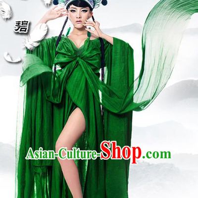 Traditional Ancient Chinese Imperial Consort Sexy Costume, Elegant Hanfu Green Dress Chinese Han Dynasty Imperial Emperess Clothing for Women
