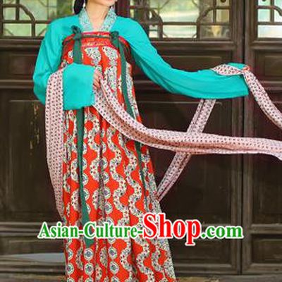 Traditional Ancient Chinese Imperial Consort Costume, Elegant Hanfu Clothing Chinese Tang Dynasty Imperial Emperess Printed Chiffon Clothing for Women