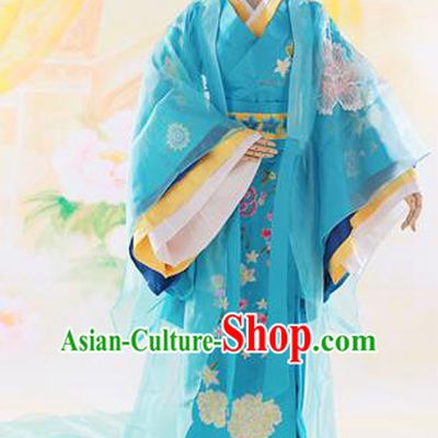 Traditional Ancient Chinese High-Grade Imperial Princess Costume, Chinese Han Dynasty Lady Elegant Dress, Chinese Fairy Blue Clothing Embroidered Hanfu for Women