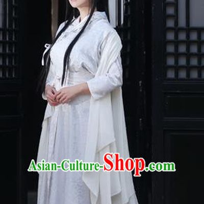 Ancient Chinese Swordsman White Embroidered Costumes for Women