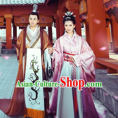 Traditional Ancient Chinese Imperial Consort and Emperor Costume Set, Elegant Hanfu Clothing Chinese Han Dynasty Imperial Queen and King Tailing Embroidered Clothing for Women for Men
