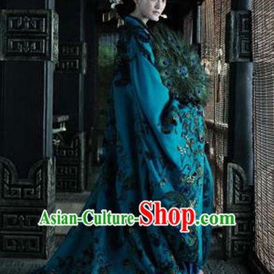 Traditional Ancient Chinese Imperial Consort Costume, Elegant Lady Peacock Feather Clothing Chinese Qing Dynasty Imperial Princess Tailing Clothing for Women for Men