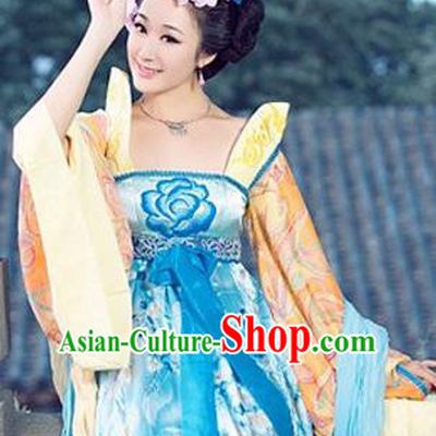 Traditional Ancient Chinese Imperial Consort Costume, Elegant Hanfu Clothing Chinese Tang Dynasty Imperial Emperess Long Water Sleeve Embroidered Clothing for Women