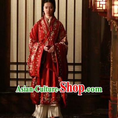 Traditional Ancient Chinese Imperial Consort Wedding Costume, Elegant Hanfu Red Clothing Chinese Han Dynasty Imperial Emperess Tailing Embroidered Clothing for Women