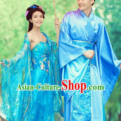 Traditional Ancient Chinese Lovers Costume, Chinese Tang Dynasty Female and Male Dress, Cosplay Chinese Imperial Concubine Embroidered Clothing for Women for Men