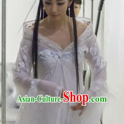 Ancient Chinese Swordsman Elegant White Costumes for Women