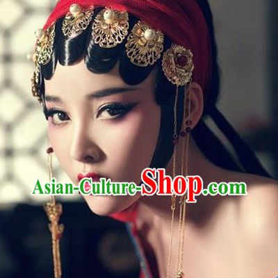 Traditional Handmade Chinese Ancient Classical Peking Opera Hair Accessories Set, Bride Wedding Hair Sticks, Hair Fascinators Hairpins for Women