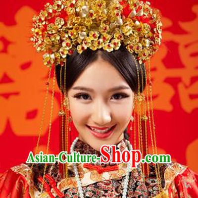 Chinese Wedding Jewelry Accessories Traditional Xiuhe Suits Wedding Bride Headwear Wedding Tiara Ancient Chinese Tassel Harpins for Women