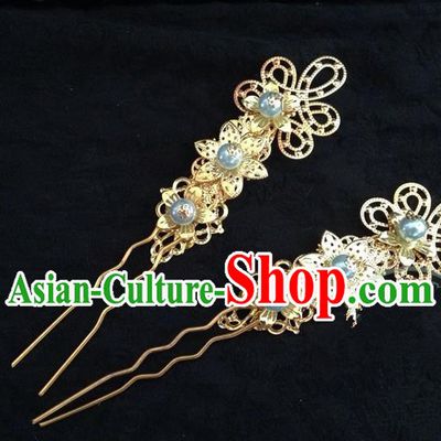 Traditional Handmade Chinese Ancient Classical Hair Accessories Blue Pearl Hairpin, Hair Sticks Hair Jewellery, Hair Fascinators Hairpins for Women
