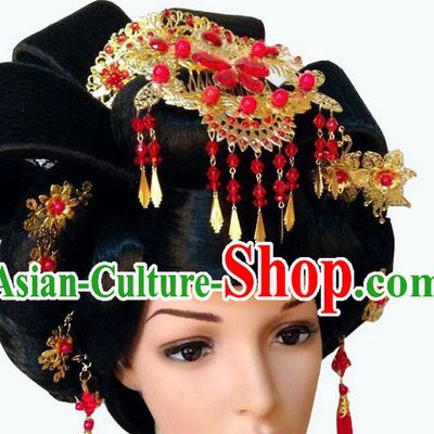 Chinese Wedding Jewelry Accessories Traditional Xiuhe Suits Wedding Bride Headwear, Wedding Hair Accessories, Ancient Chinese Tang Dynasty Harpins Complete Set for Women