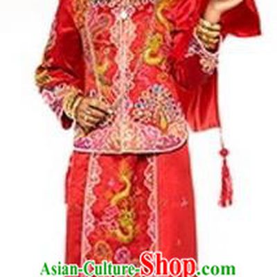 Traditional Ancient Chinese Costume Xiuhe Suits Chinese Style Wedding Dress Red Restoring Ancient Women Longfeng Dragon And Phoenix Flown Bride Toast Cheongsam