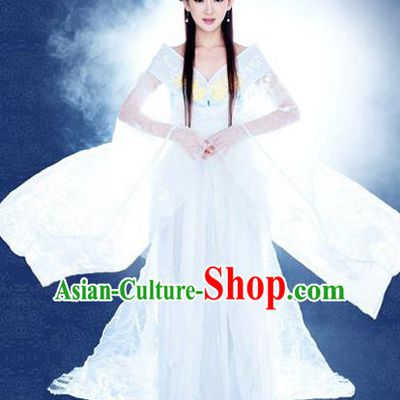 Traditional Ancient Chinese Costume, Elegant Hanfu Fairy Clothing, Chinese Imperial Princess White Clothing for Women