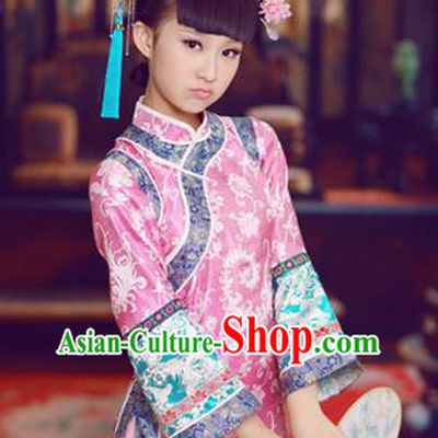 Traditional Ancient Chinese Imperial Princess Children Costume, Chinese Qing Dynasty Manchu Little Girl Dress, Cosplay Chinese Concubine Embroidered Clothing for Kids