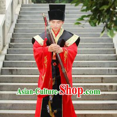 Traditional Handmade Chinese Ancient Imperial Emperor Costume, Chinese Han Dynasty Male Dress, Cosplay Chinese Majesty Embroidered Clothing Hanfu Complete Set for Men