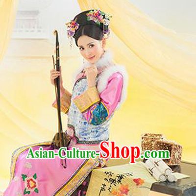 Traditional Ancient Chinese Imperial Consort Costume, Elegant Manchu Clothing, Chinese Qing Dynasty Manchu Imperial Emperess Embroidered Clothing for Women