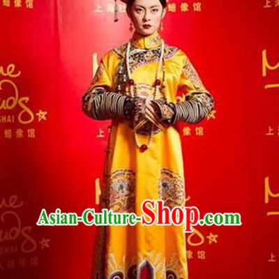 Traditional Ancient Chinese Imperial Empress Dowager Costume, Chinese Qing Dynasty Manchu Lady Dress, Chinese Mandarin Robes Imperial Concubine Embroidered Clothing for Women