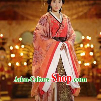 Traditional Ancient Chinese Imperial Consort Wedding Costume, Elegant Hanfu Clothing Chinese Han Dynasty Imperial Emperess Tailing Embroidered Clothing for Women