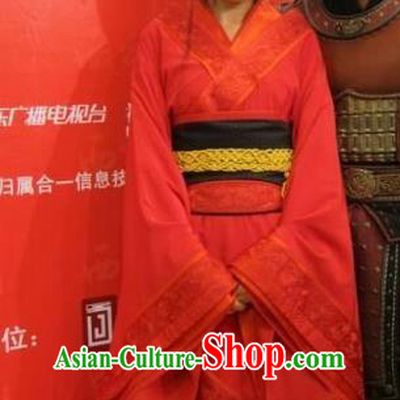 Traditional Ancient Chinese Imperial Consort Red Costume, Elegant Hanfu Clothing Chinese Han Dynasty Imperial Emperess Tailing Embroidered Clothing for Women