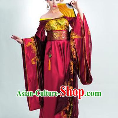 Traditional Ancient Chinese Imperial Consort Costume, Elegant Hanfu Clothing Chinese Tang Dynasty Imperial Empress Tailing Phoenix Clothing for Women