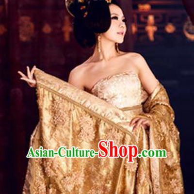 Traditional Ancient Chinese Imperial Consort Costume, Elegant Hanfu Clothing Chinese Tang Dynasty Imperial Empress Tailing Lace Clothing for Women