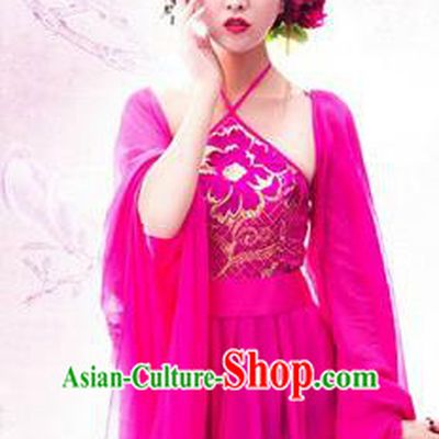 Traditional Ancient Chinese Water Sleeves Dance Costume, Elegant Chinese Tang Dynasty Bellyband Tailing Embroidered Clothing for Women