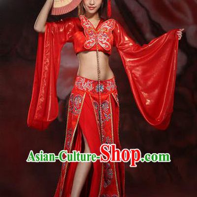 Traditional Ancient Chinese Imperial Consort Red Costume, Elegant Hanfu Clothing Chinese Tang Dynasty Imperial Emperess Sexy Tailing Embroidered Clothing for Women