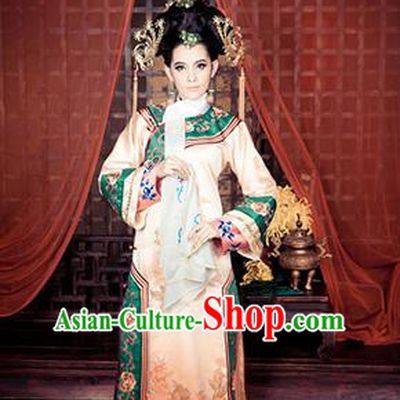 Traditional Ancient Chinese Imperial Consort Costume, Chinese Qing Dynasty Manchu Lady Dress, Chinese Mandarin Robes Imperial Concubine Handmade Embroidered Clothing for Women