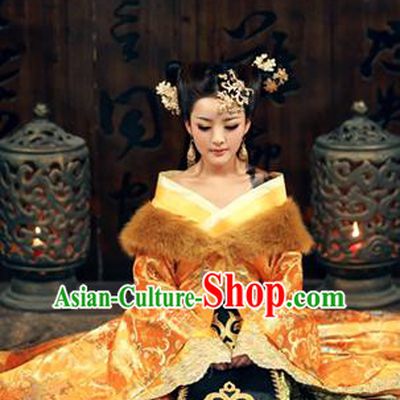 Traditional Ancient Chinese Sexy Costume, Elegant Hanfu Clothing Chinese Tang Dynasty Imperial Emperess Embroidered Dance Clothing for Women