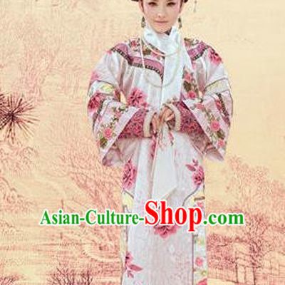 Traditional Ancient Chinese Imperial Consort Costume, Chinese Qing Dynasty Manchu Lady Dress, Chinese Mandarin Printing Robes Imperial Concubine Embroidered Clothing for Women
