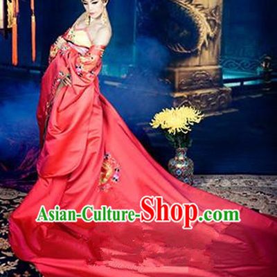 Traditional Ancient Chinese Imperial Princess Costume, Elegant Hanfu Clothing Chinese Tang Dynasty Imperial Empress Tailing Embroidered Clothing for Women