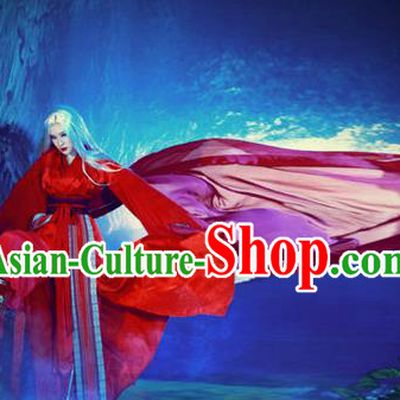 Traditional Ancient Chinese Han Dynasty Swordsman Red Costumes for Women