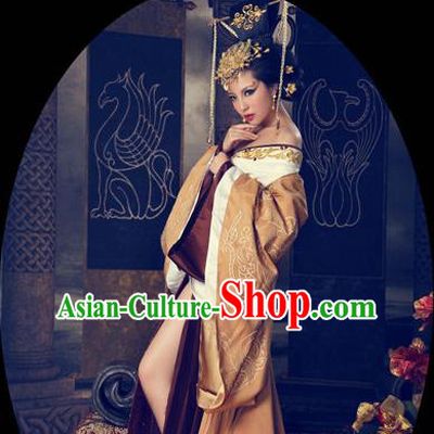 Traditional Ancient Chinese Imperial Empress Costume, Elegant Hanfu Clothing Chinese Han Dynasty Imperial Emperess Tailing Embroidered Clothing for Women