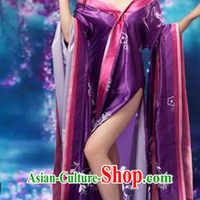 Traditional Ancient Chinese Imperial Consort Sexy Costume, Elegant Hanfu Clothing Chinese Tang Dynasty Imperial Emperess Tailing Purple Clothing for Women