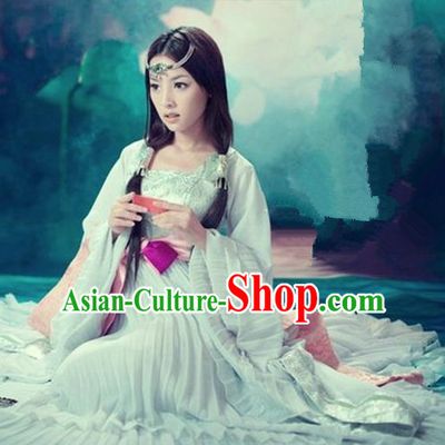 Traditional Ancient Chinese Imperial Consort Sexy Costume, Elegant Hanfu Clothing Chinese Tang Dynasty Imperial Emperess Tailing Blue Clothing for Women