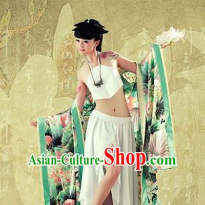 Traditional Ancient Chinese Imperial Consort Sexy Costume, Elegant Hanfu Clothing Chinese Tang Dynasty Imperial Emperess Tailing Green Chiffon Clothing for Women