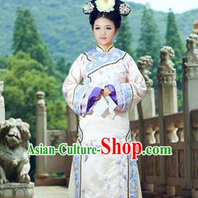 Traditional Ancient Chinese Imperial Consort Costume, Chinese Qing Dynasty Manchu Lady Dress and Vest, Chinese Mandarin Robes Imperial Concubine Embroidered Clothing for Women