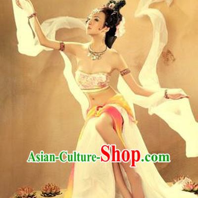 Traditional Ancient Chinese Dunhuang Flying Apsaras Dance Costume, Elegant Hanfu Clothing Chinese Tang Dynasty Imperial Emperess Clothing for Women