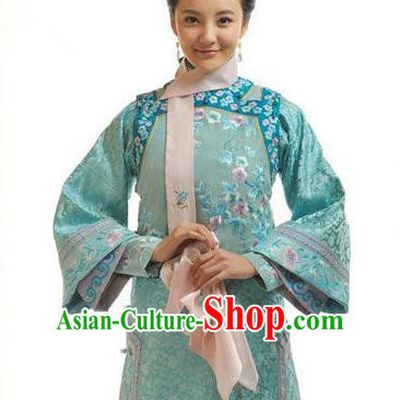Traditional Ancient Chinese Princess Consort Costume, Chinese Qing Dynasty Manchu Lady Dress, Chinese Mandarin Consort Robes Imperial Concubine Embroidered Clothing for Women
