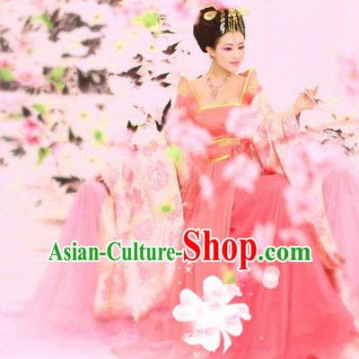 Traditional Ancient Chinese Imperial Consort Costume, Elegant Hanfu Clothing Chinese Tang Dynasty Imperial Empress Tailing Embroidered Peony Clothing for Women