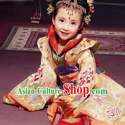 Traditional Ancient Chinese Imperial Empress Children Costume, Children Elegant Hanfu Clothing Chinese Tang Dynasty Imperial Empress Tailing Embroidered Clothing for Kids