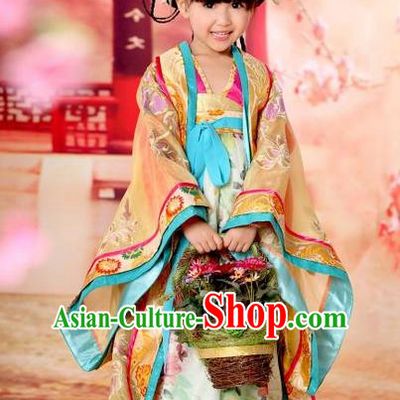 Traditional Ancient Chinese Imperial Empress Children Costume, Children Elegant Hanfu Clothing Chinese Tang Dynasty Imperial Empress Yellow Clothing for Kids