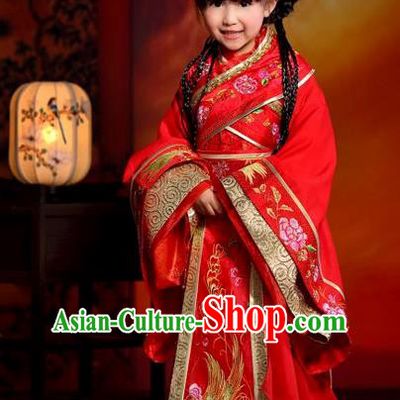 Traditional Ancient Chinese Imperial Consort Children Costume, Children Elegant Hanfu Dress Chinese Tang Dynasty Imperial Concubine Red Clothing for Kids