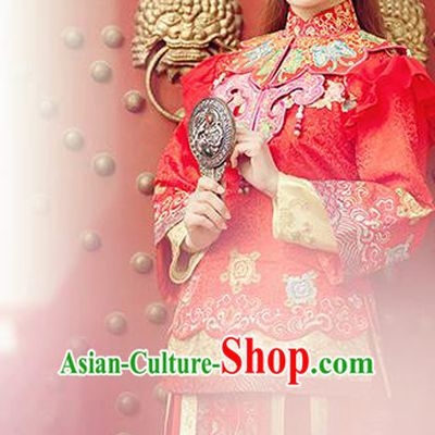 Traditional Ancient Chinese Costume Xiuhe Suits, Chinese Style Wedding Bride Dress, Restoring Ancient Women Red Longfeng Phoenix Flown, Bride Toast Cheongsam for Women