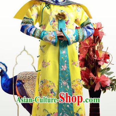Traditional Ancient Chinese Imperial Empress Costume, Chinese Qing Dynasty Manchu Lady Queen Dress, Chinese Mandarin Robes Imperial Concubine Clothing for Women