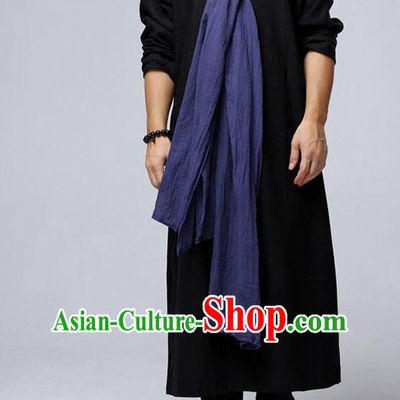 Traditional Top Chinese National Tang Suits Flax Frock Costume, Martial Arts Kung Fu Black Long Zen Suit, Kung fu Unlined Upper Garment Hooded Robes, Chinese Taichi Hooded Gown Coats Wushu Clothing for Men