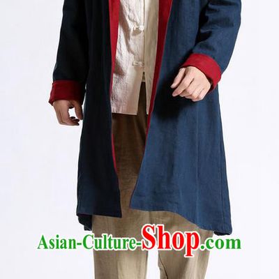 Traditional Top Chinese National Tang Suits Flax Frock Costume, Martial Arts Kung Fu Beige Lapel Double-sided Black-Red Cardigan, Kung fu Unlined Upper Garment Cloak, Chinese Taichi Dust Coats Wushu Clothing for Men
