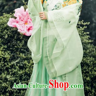 Traditional Ancient Chinese Imperial Empress Costume, Chinese Han Dynasty Queen Elegant Green Dress, Chinese Princess Robes Imperial Princess Consort Embroidered Clothing for Women