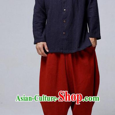Traditional Top Chinese National Tang Suits Flax Frock Costume, Martial Arts Kung Fu Front Opening Blue Blouse, Kung fu Unlined Upper Garment, Chinese Taichi Shirts Wushu Clothing for Men